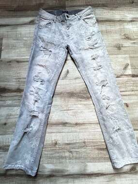 REHYPE Gray Distressed Cross and Star Pattern Jeans W32 L32